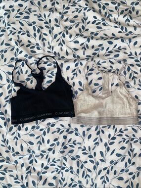 Calvin Klein Black and Oatmeal Ribbed Bralette Set